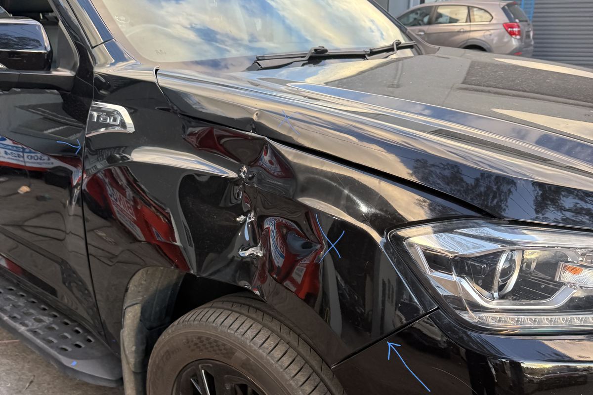 Before: LDV T60 front guard crumpled by collision damage