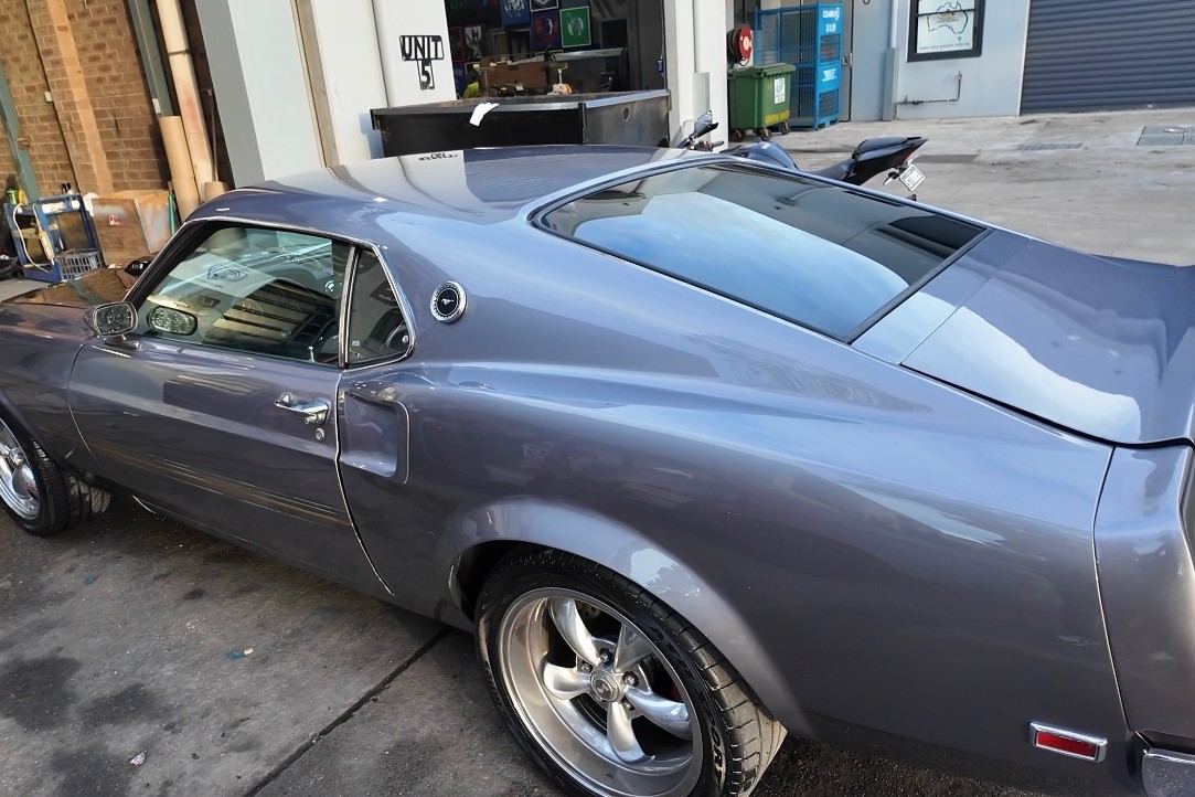 After: the finished Mustang Mach 1 in its final grey paint